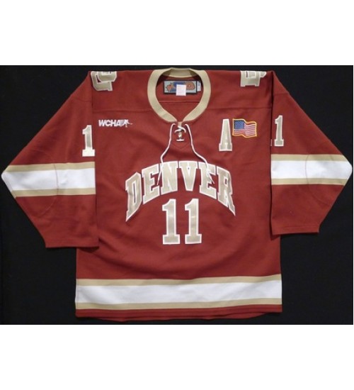 Custom NCAA 2011-13 Denver Pioneers 11 Chris Knowlton Hockey Jersey Road Red